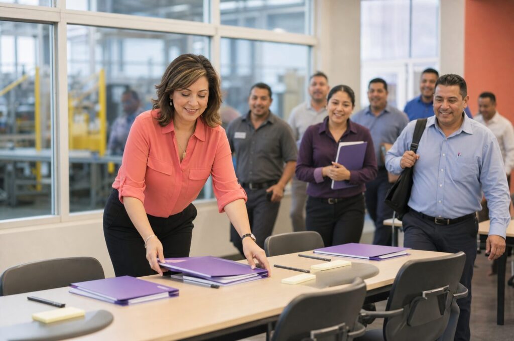 On-site workforce English training classroom set up inside a company facility